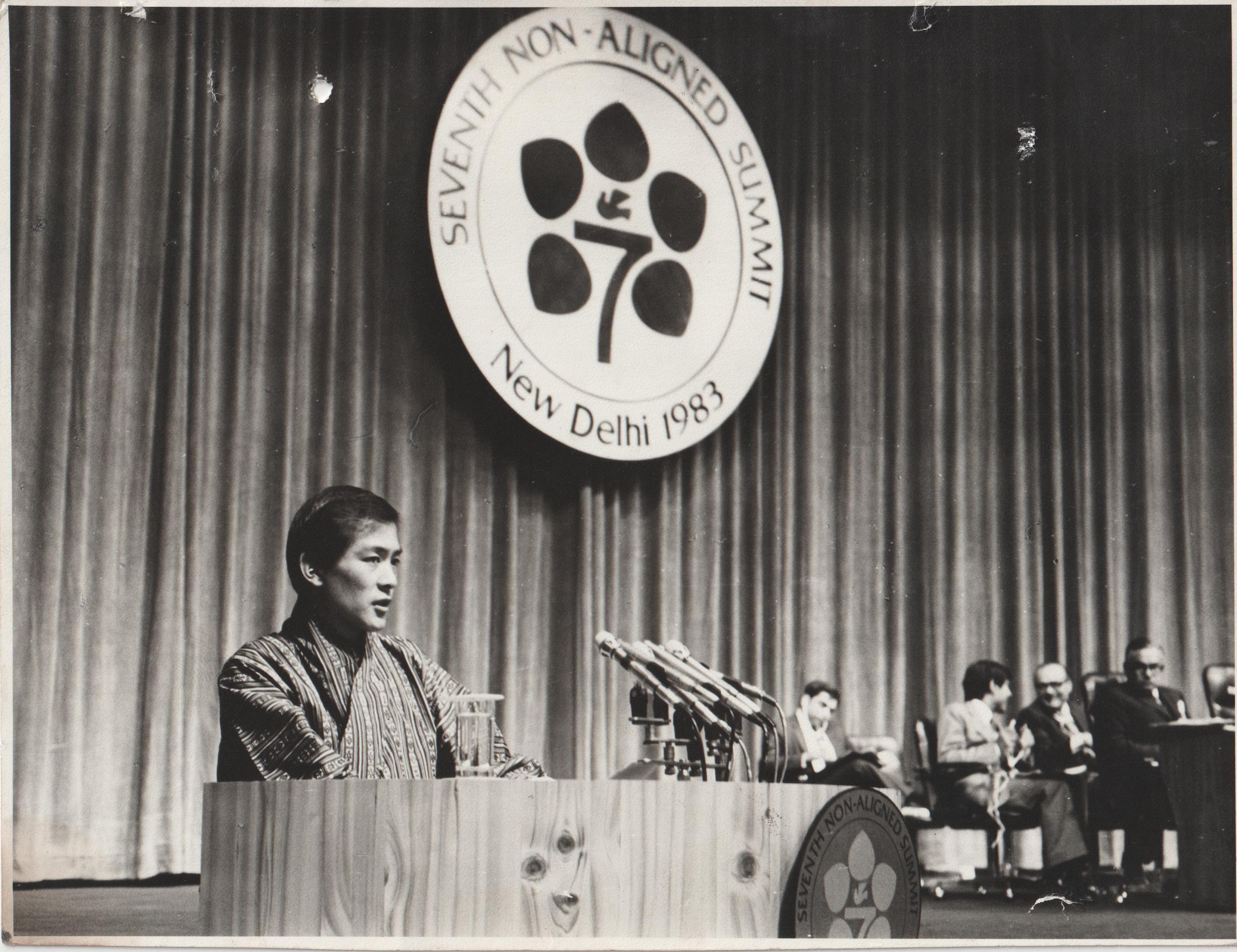 His Majesty Jigme Singye Wangchuck, The Fourth King of Bhutan at the 7th Non-Aligned Movement (NAM) Summit held in New Delhi.
(7-12 March 1983)
