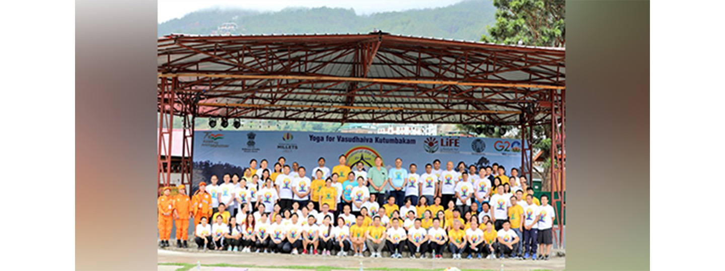  Celebration of 9th International Day of Yoga in Bhutan at Kaja Throm (Farmers' Market), Punakha