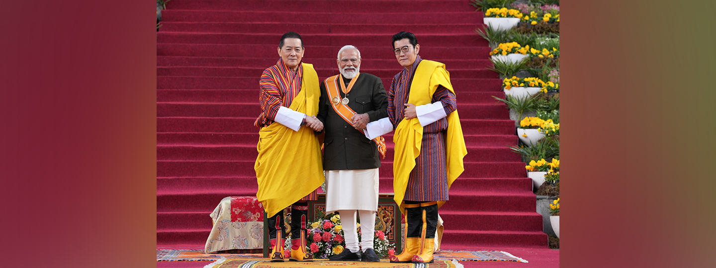  Prime Minister Shri Narendra Modi conferred with the Order of the Druk Gyalpo, Bhutan's highest civilian decoration, by His Majesty the King of Bhutan (March 2024)