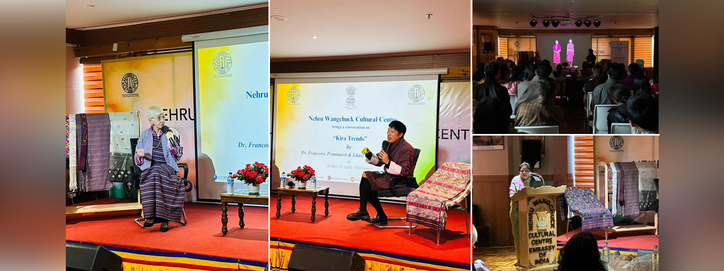  NWCC, Thimphu hosted a #SamvadSeries session on ‘Kira Trends’ with Dr. Françoise Pommaret @pchilimzam & Lhari Karma Wangchuk. A fascinating talk with eminent panelists on the evolution & emerging styles of the ‘Kira’ in Bhutan.