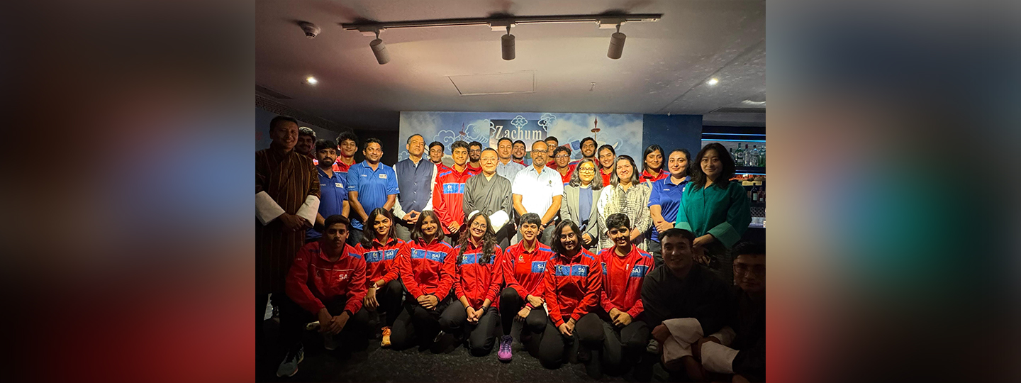 Embassy team met with athletes from SAI Glenmark Swimming Team who are taking part in a high altitude swimming camp in Thimphu.(23 July 2025)