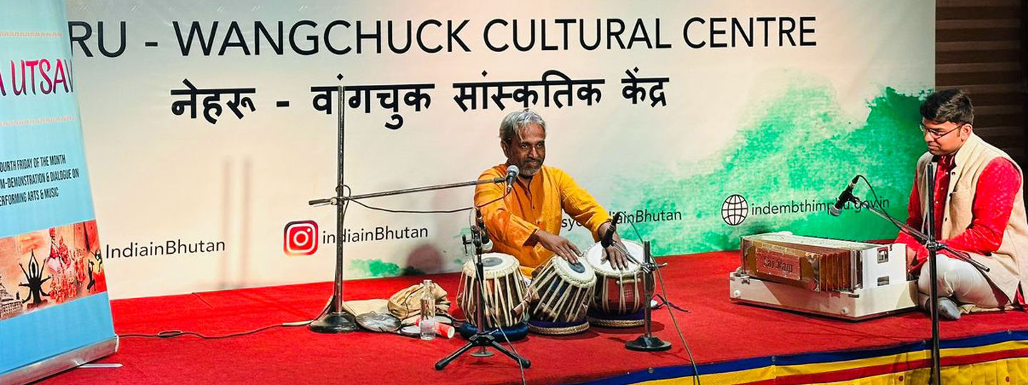  NWCC, Thimphu hosted a musical evening under the Kalautsav Series on Tabla Resemblance by Pandit Muthu K. Varadarajan & Dr. Vivek Karmahe in a celebration of the memory of legendary Tabla maestro Ustad Zakir Hussain. (01 March 2025)