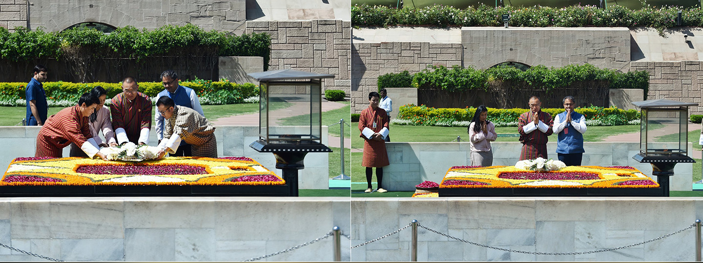  Honouring the legacy of Bapu & his universal ideals! PM @tsheringtobgay of Bhutan paid floral tributes to Mahatma Gandhi at Rajghat.