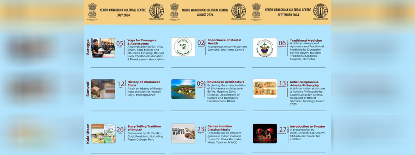  Join us for insightful conversations on nutrition, literature, arts, and culture under the Arogya, Samvad, and Kala Utsav series. For more information: Calendar of Activities (July to September 2024)